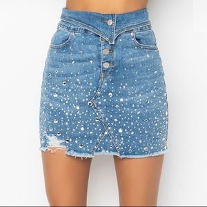 Sparkly High Waist Denim Mini Skirt